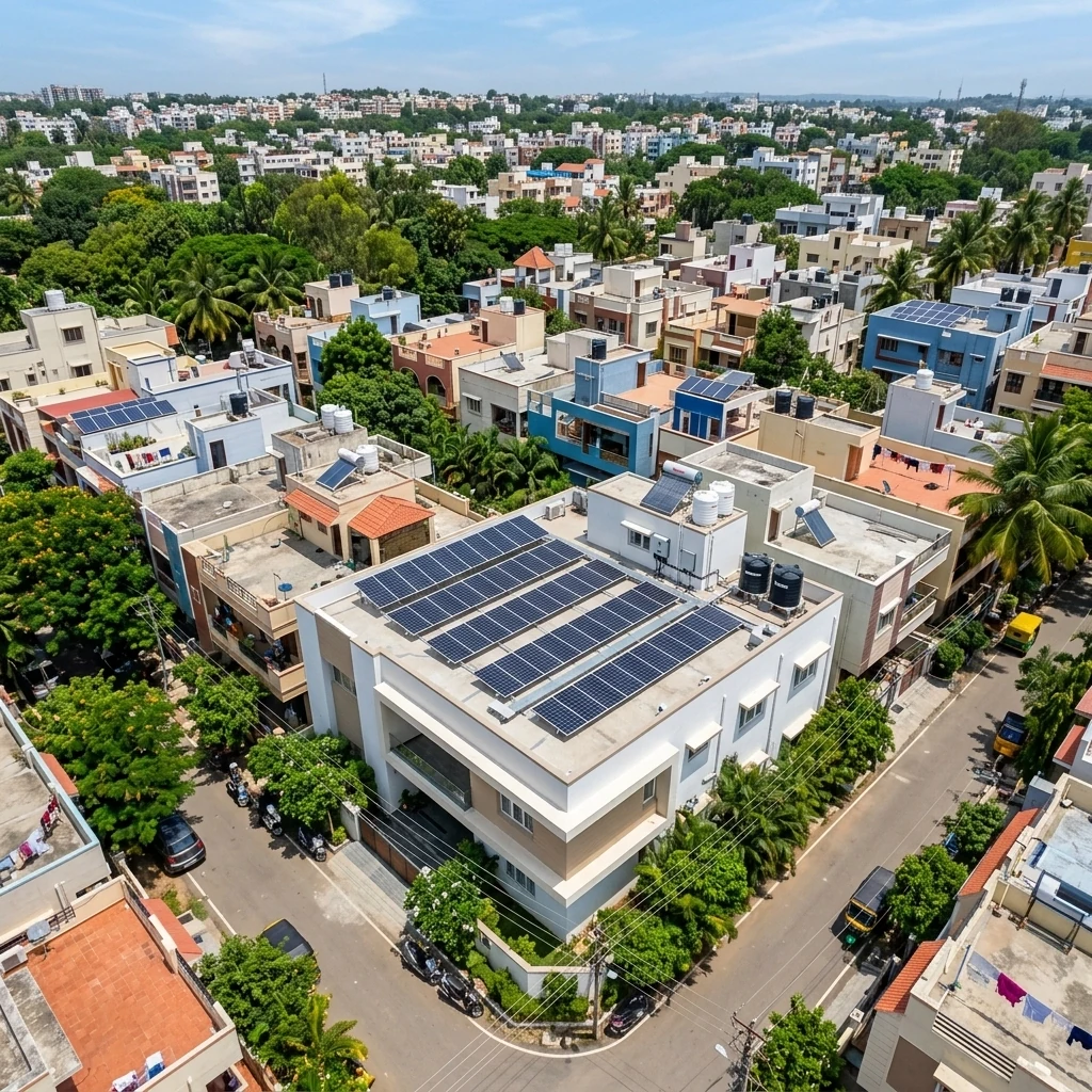 Solar panels on Indian rooftop